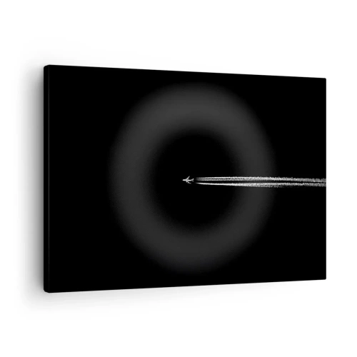Canvastavla - Bild på duk - Ett jetplan med en synlig kondensstrimma mot svart bakgrund - 70x50cm - I en annan dimension - Modern väggdekoration för vardagsrum och sovrum ARTTOR