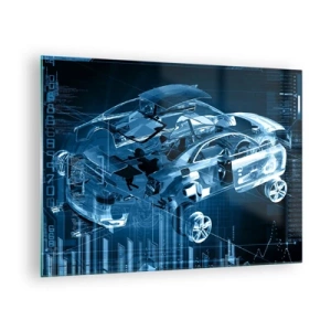 Glastavla - Bild på glas - Teknologiskt diagram över en bil i futuristisk stil - 70x50cm - Ingenjörsanatomi - Modern väggdekoration för vardagsrum och sovrum ARTTOR