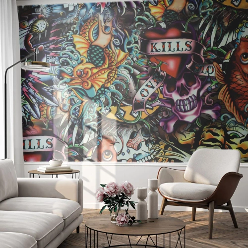 Självhäftande Fototapet Deluxe Sticker - Tatuerarens dröm - Graffiti, Väggmålning, Bit - 350x256 cm
