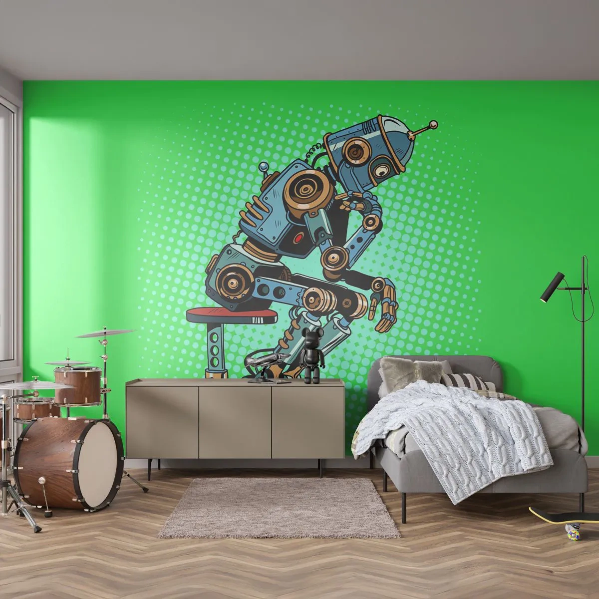 Fototapet Premium Sand - Över existensens mening - Abstraktion, Intelligent robot, För barn - 100x70 cm