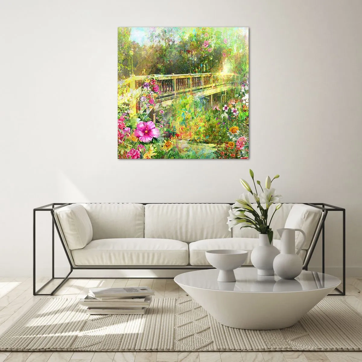 Glastavla - Bild på glas - Vårsuckarnas bro - 70x70 cm