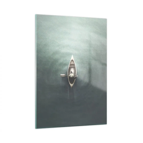 Glastavla - Bild på glas - Över en månbelyst sjö - 50x70 cm