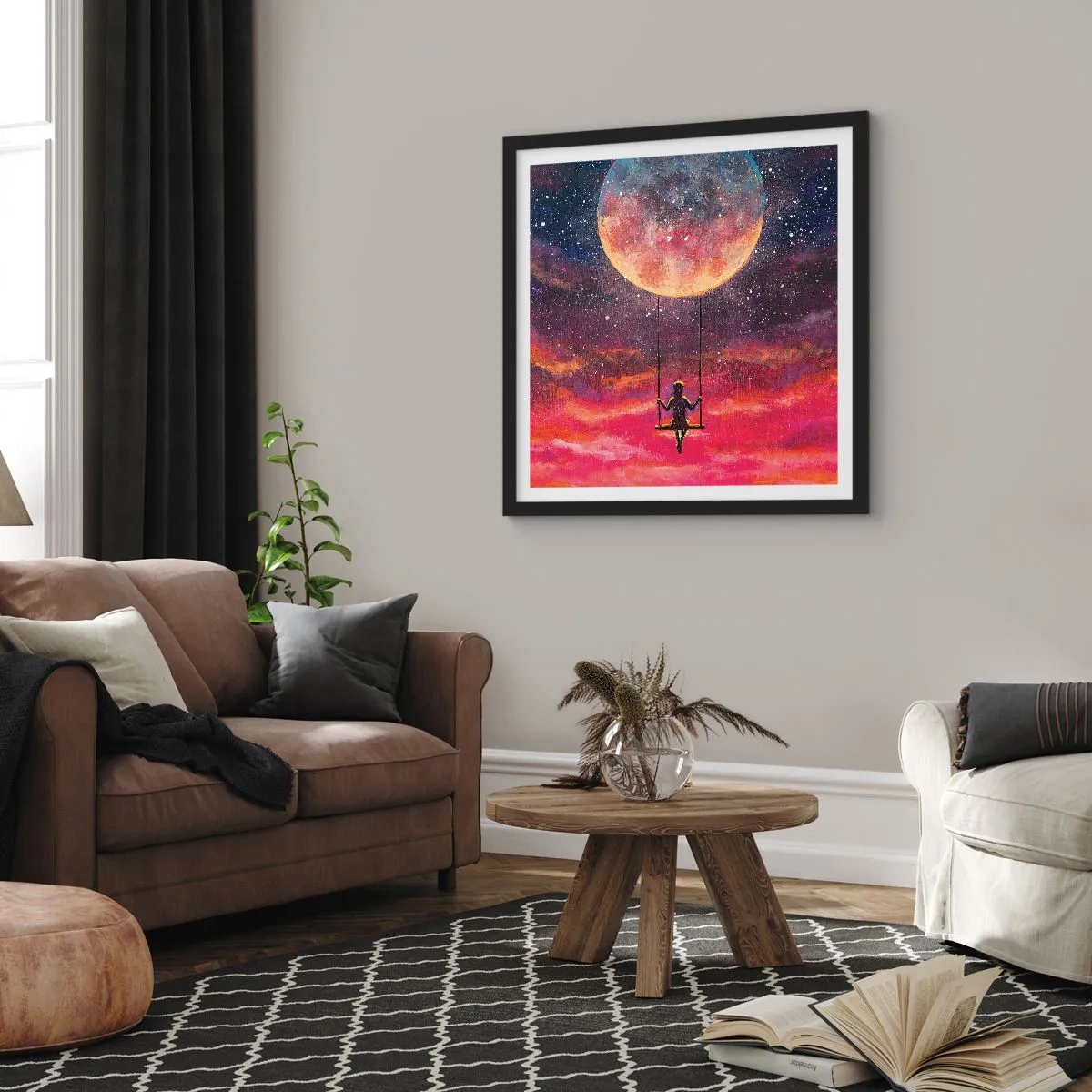 Affisch i svart ram - Sväva i molnen - 40x40 cm