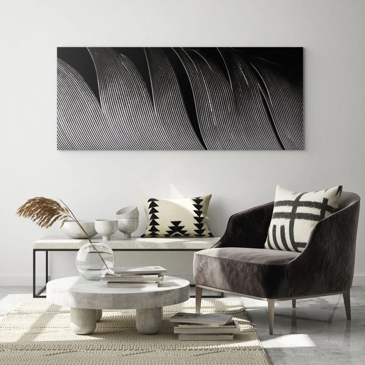 Glastavla - Bild på glas - Fjäder - en underbar konstruktion - 100x40 cm