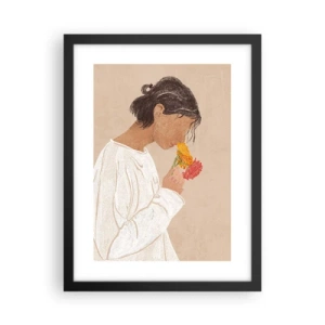Affisch i svart ram - Flicka och blommor - 30x40 cm