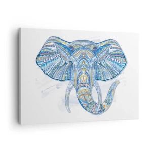 Canvastavla - Bild på duk - Geometrisk elefant i nyanser av blått och guld - 70x50cm - Inkrusterad med guld och blått - Modern väggdekoration för vardagsrum och sovrum ARTTOR