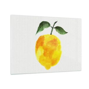 Glastavla - Bild på glas - Akvarell citron med gröna blad - 70x50cm - Hur man känner smaken av solen - Modern väggdekoration för vardagsrum och sovrum ARTTOR