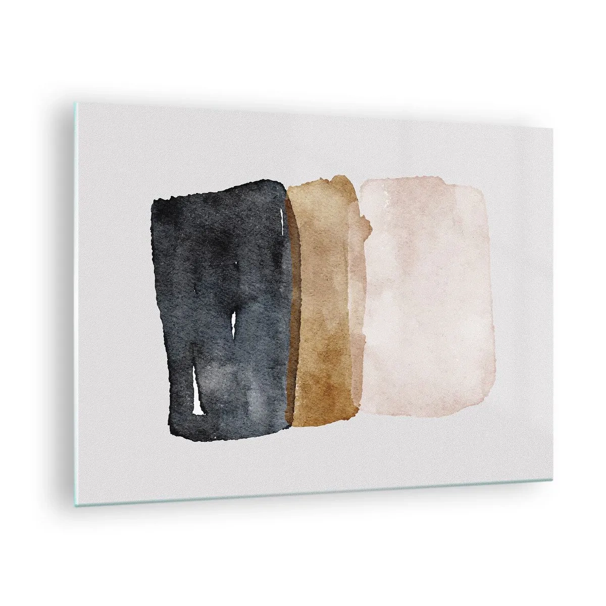 Glastavla - Bild på glas - Abstrakta fläckar i nyanser av svart, brunt och beige - 70x50cm - Komposition av jordens färger - Modern väggdekoration för vardagsrum och sovrum ARTTOR