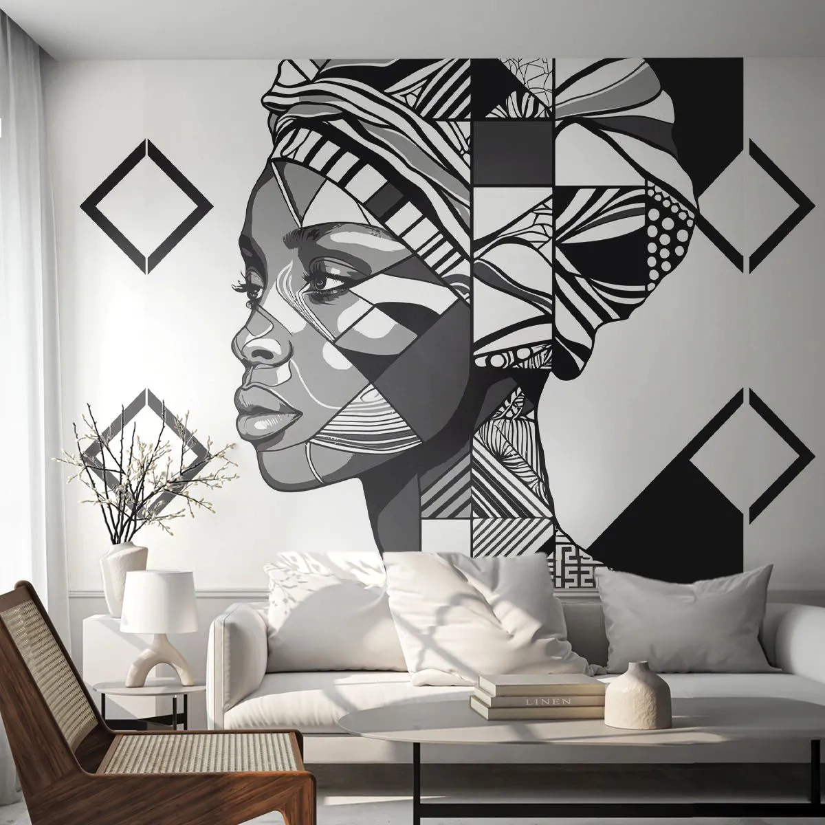 Fototapet Premium Canvas - Etniskt porträtt - Porträtt, afroamerikan, Turban - 200x140 cm