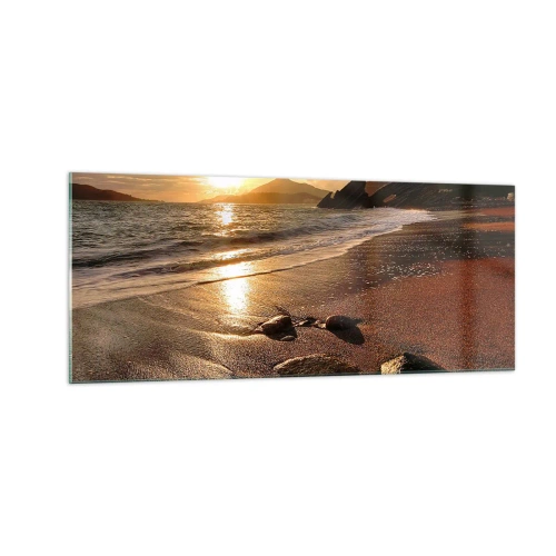 Glastavla - Bild på glas - Följ solen mot kullarna - 100x40 cm