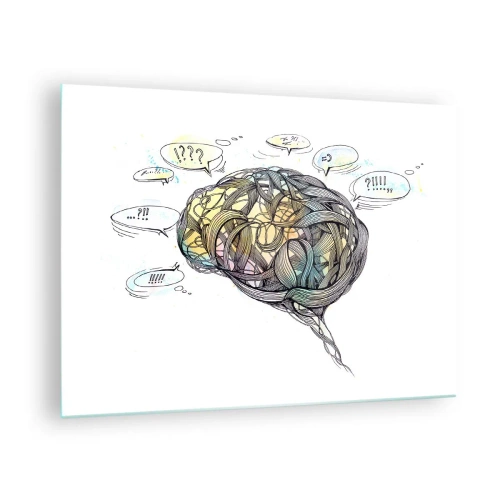 Glastavla - Bild på glas - Konstnärlig illustration av en hjärna med färgglada accenter - 70x50cm - Människan - en stor gåta - Modern väggdekoration för vardagsrum och sovrum ARTTOR