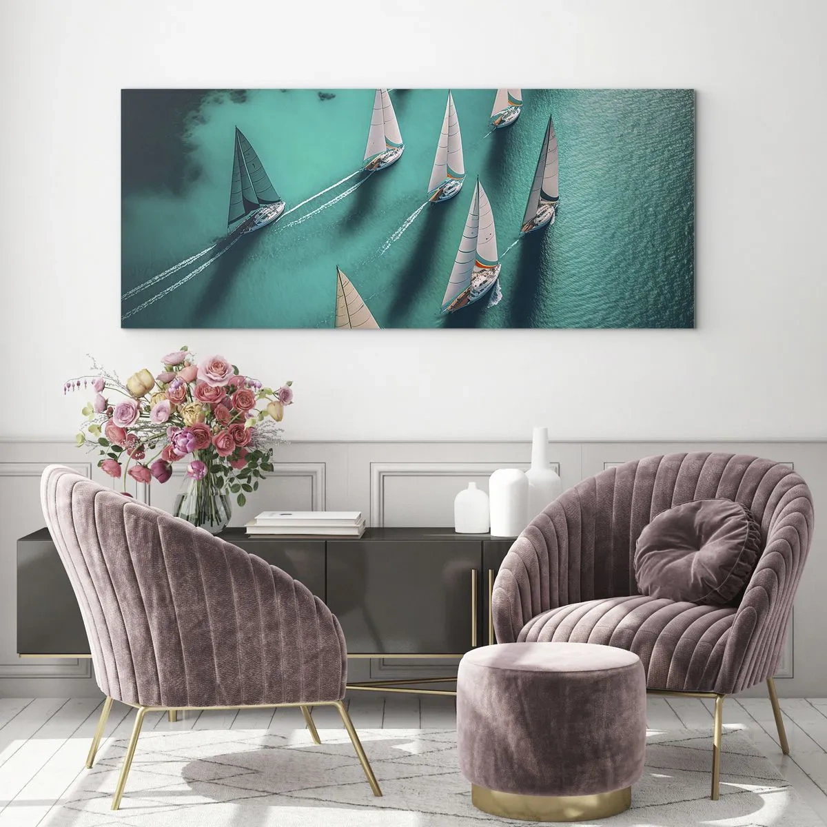 Glastavla - Bild på glas - Tävla med vinden - 100x40 cm