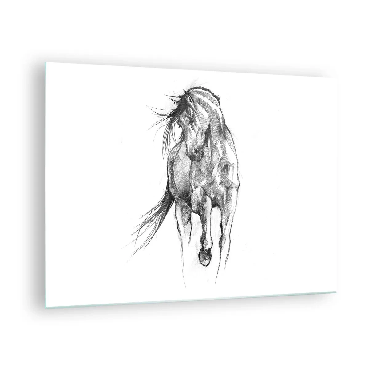 Glastavla - Bild på glas - En skiss av en galopperande häst i minimalistisk stil - 70x50cm - Elegant trav - Modern väggdekoration för vardagsrum och sovrum ARTTOR