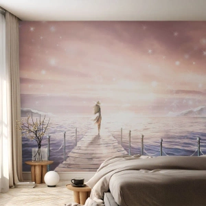 Fototapet Premium Sand - I drömmens ljus - Landskap, Kvinna, Hav - 100x70 cm