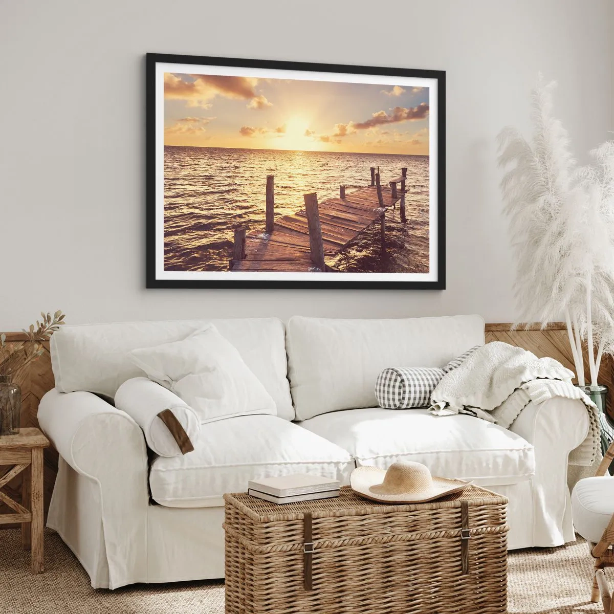 Affisch i svart ram - Gyllene mildhetslandskap - 40x30 cm