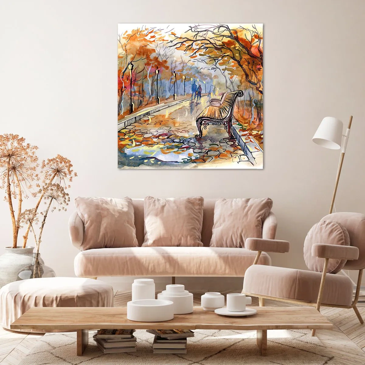 Canvastavla - Bild på duk - Vandra tillsammans mot hösten - 30x30 cm
