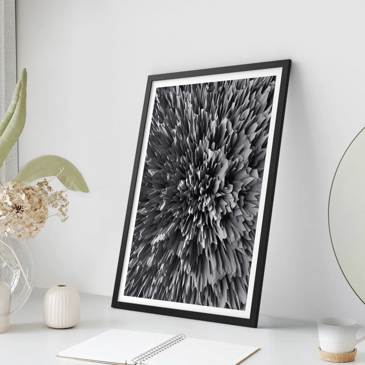 Affisch i svart ram - Svartvit abstrakt komposition med geometriska former - 50x70cm - Det kan inte bli vassare än så här - Modern väggdekoration för vardagsrum och sovrum ARTTOR