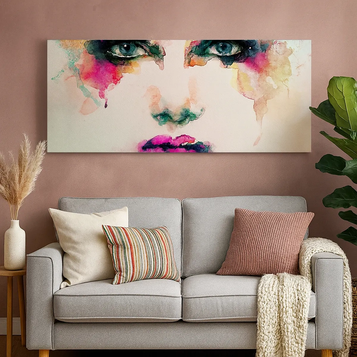 Canvastavla - Bild på duk - Porträtt målad med regnbågen - 30x30 cm