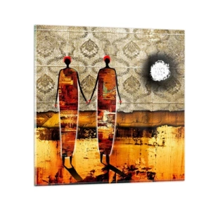 Glastavla - Bild på glas - Etnisk komposition i Afrikas färger - 50x50 cm