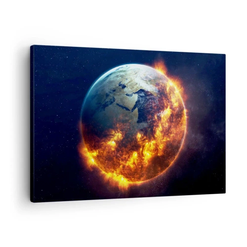 Canvastavla - Bild på duk - Planeten Jorden i brand i yttre rymden - 70x50cm - Apokalypsens låga - Modern väggdekoration för vardagsrum och sovrum ARTTOR