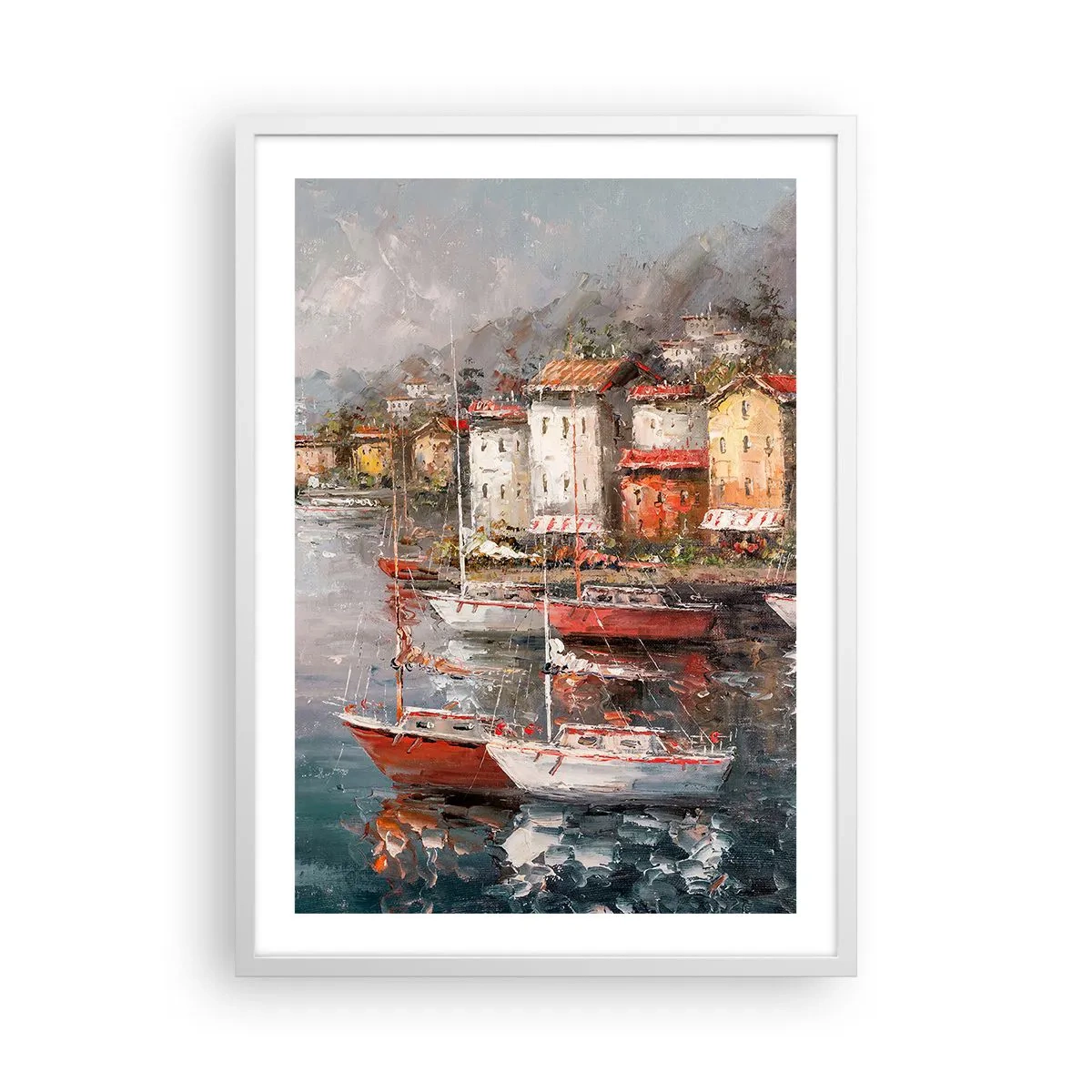 Affisch i vit ram - Romantisk hamn - 50x70 cm
