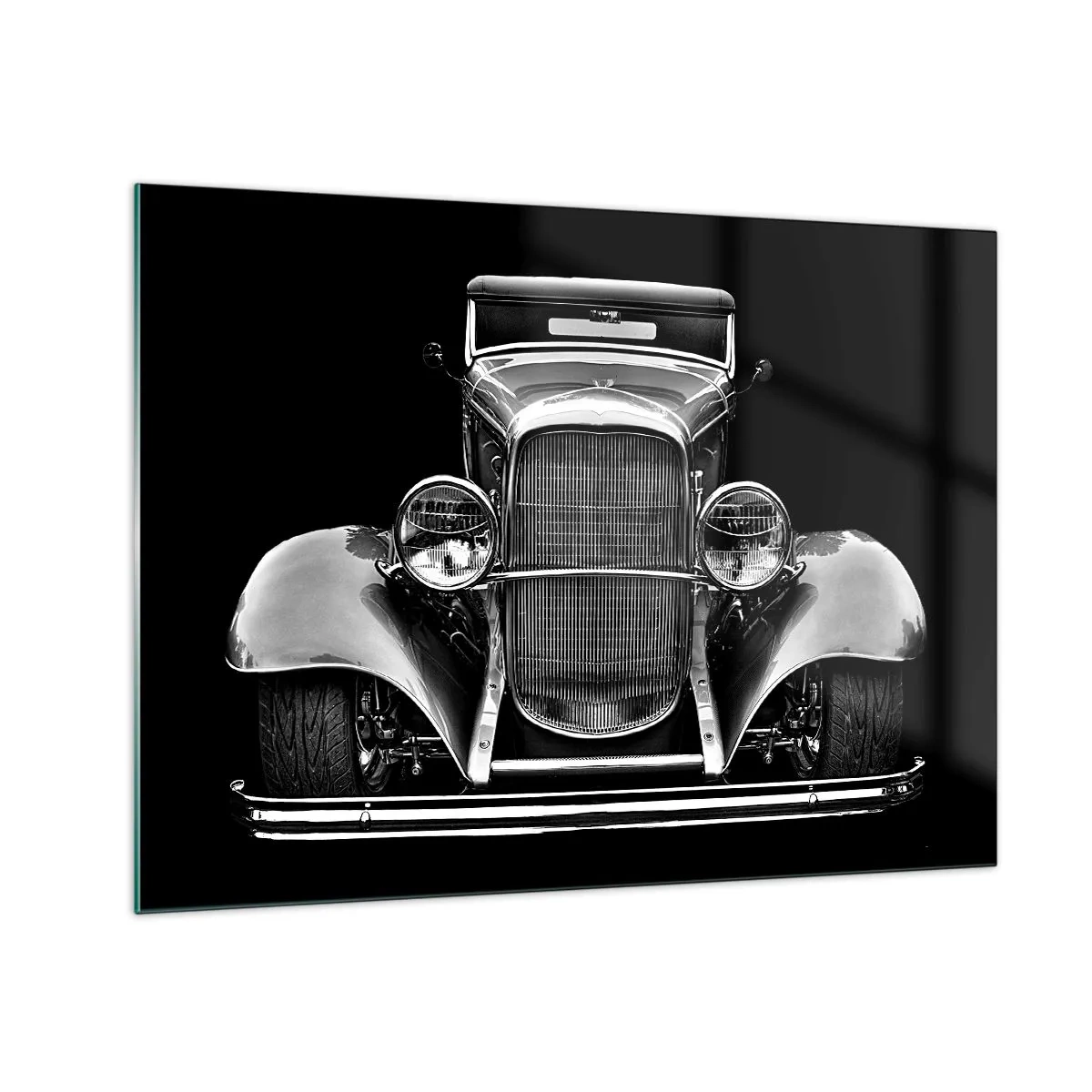 Glastavla - Bild på glas - En frontalvy av en vintage retrobil - 70x50cm - En sann gentleman - Modern väggdekoration för vardagsrum och sovrum ARTTOR