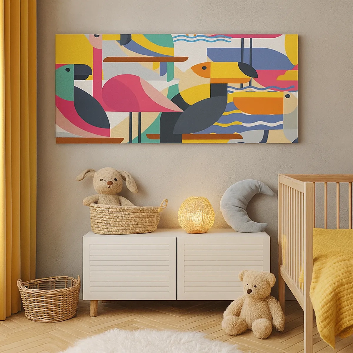 Canvastavla - Bild på duk - Fågelparty - 30x30 cm