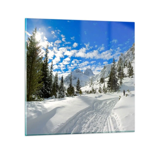 Glastavla - Bild på glas - I snön och i solen - 30x30 cm