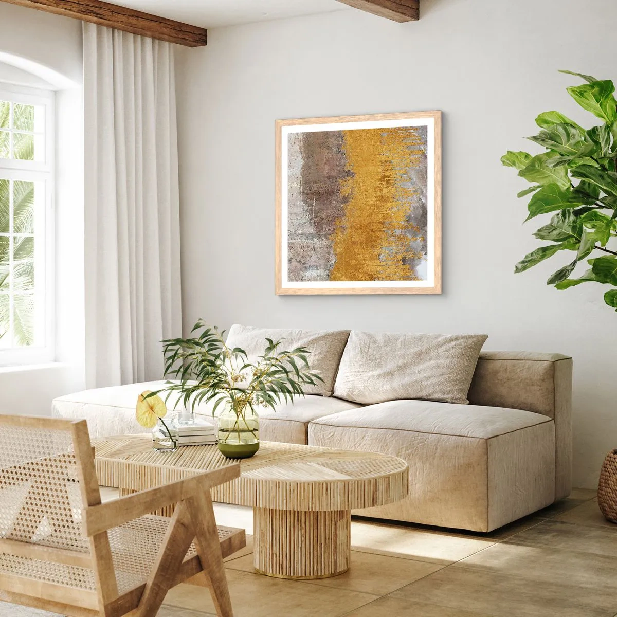 Affisch i ram av ljusek - En gyllene explosion - 30x30 cm