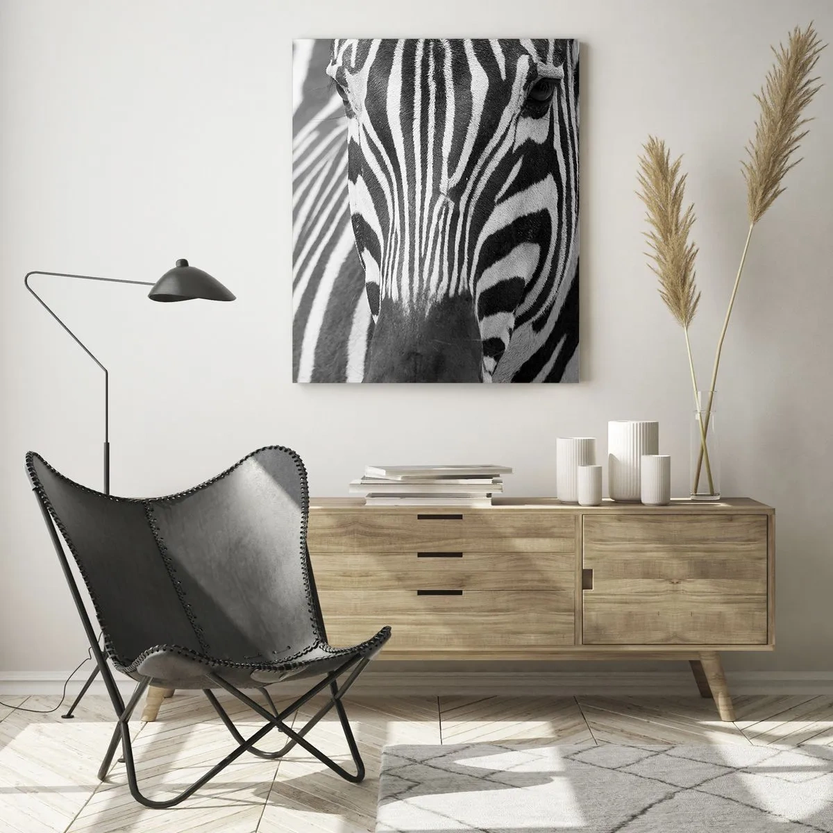 Glastavla - Bild på glas - Världen är svart-vit - 50x70 cm