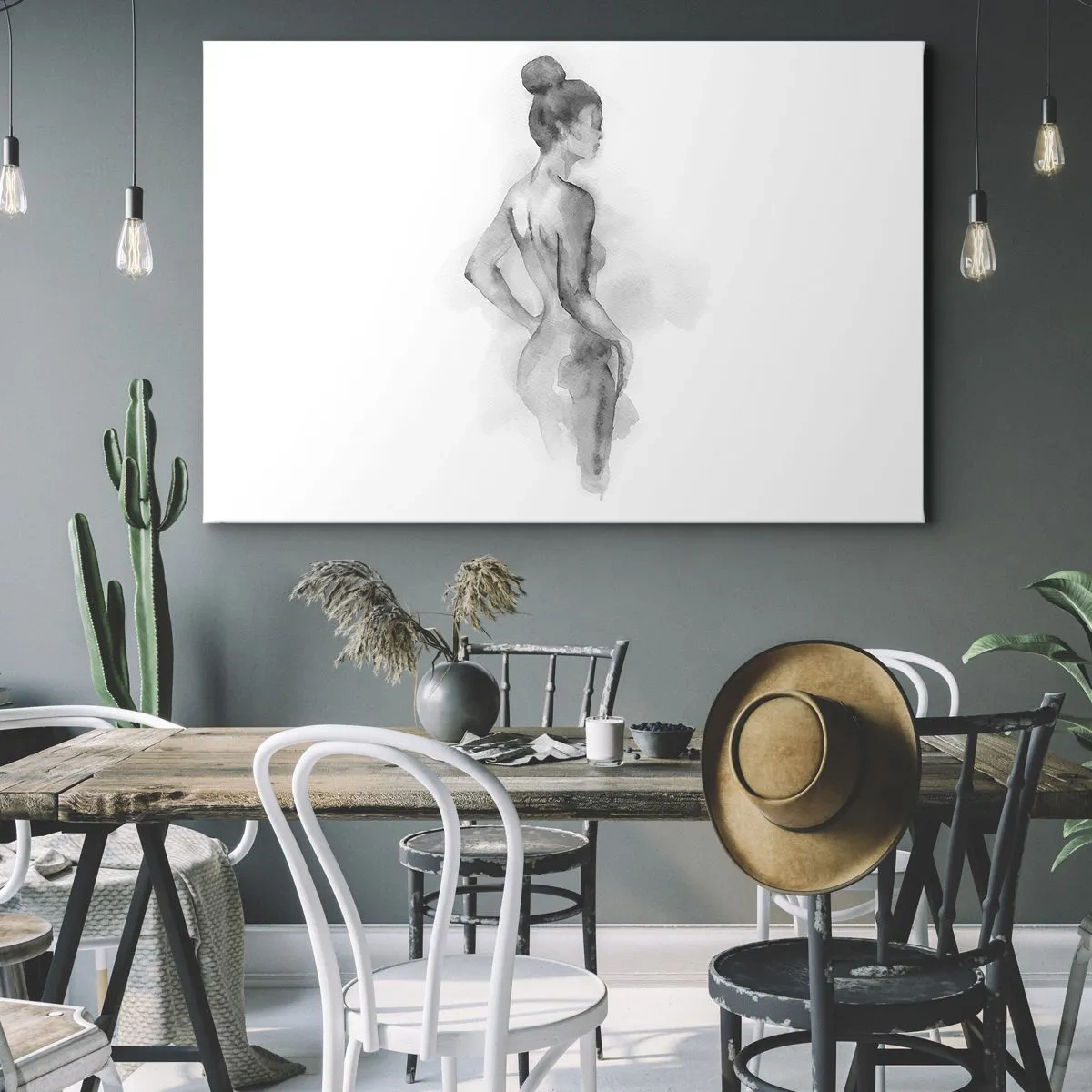 Canvastavla - Bild på duk - Akvarell skiss av en kvinnlig silhuett - 70x50cm - Vacker som målandet - Modern väggdekoration för vardagsrum och sovrum ARTTOR