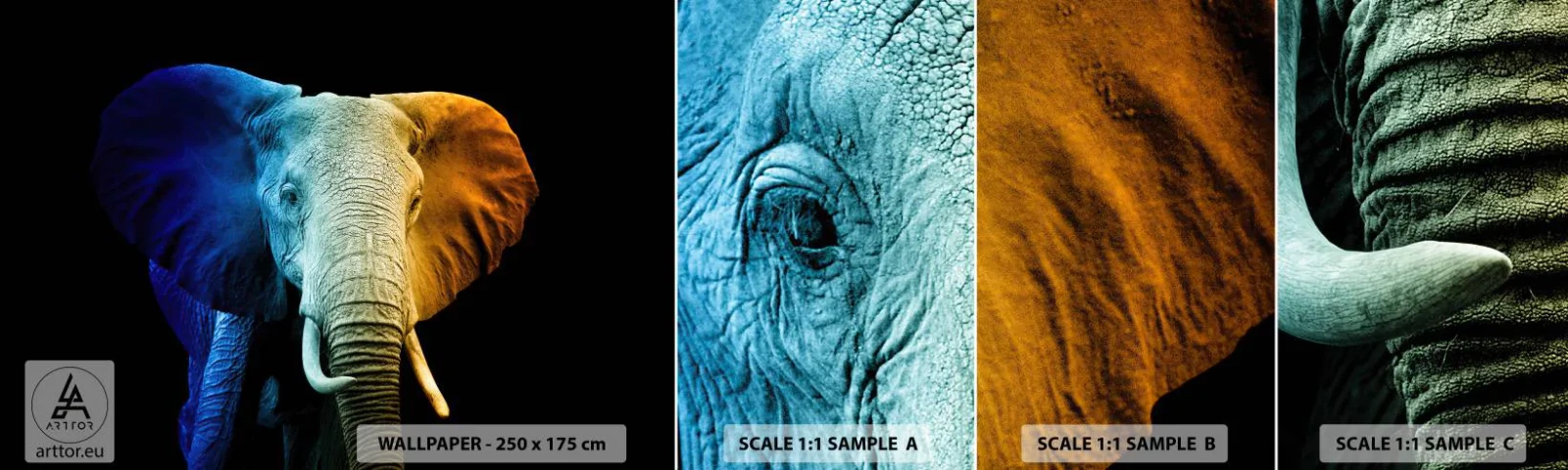 Fototapet Prov Standard Eco - Excentriker, ej kuf - Abstraktion, Elefant, Djur - 100x30 cm