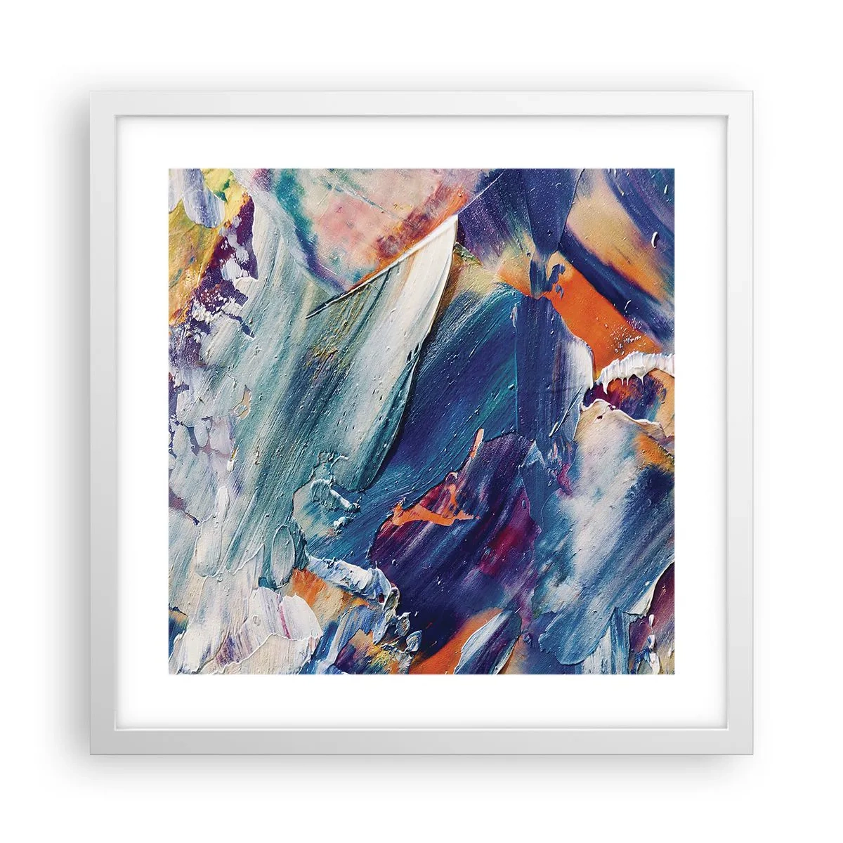 Affisch i vit ram - Färgkaos - 40x40 cm