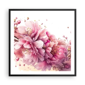 Affisch i svart ram - Blommande körsbärsblomma - 60x60 cm