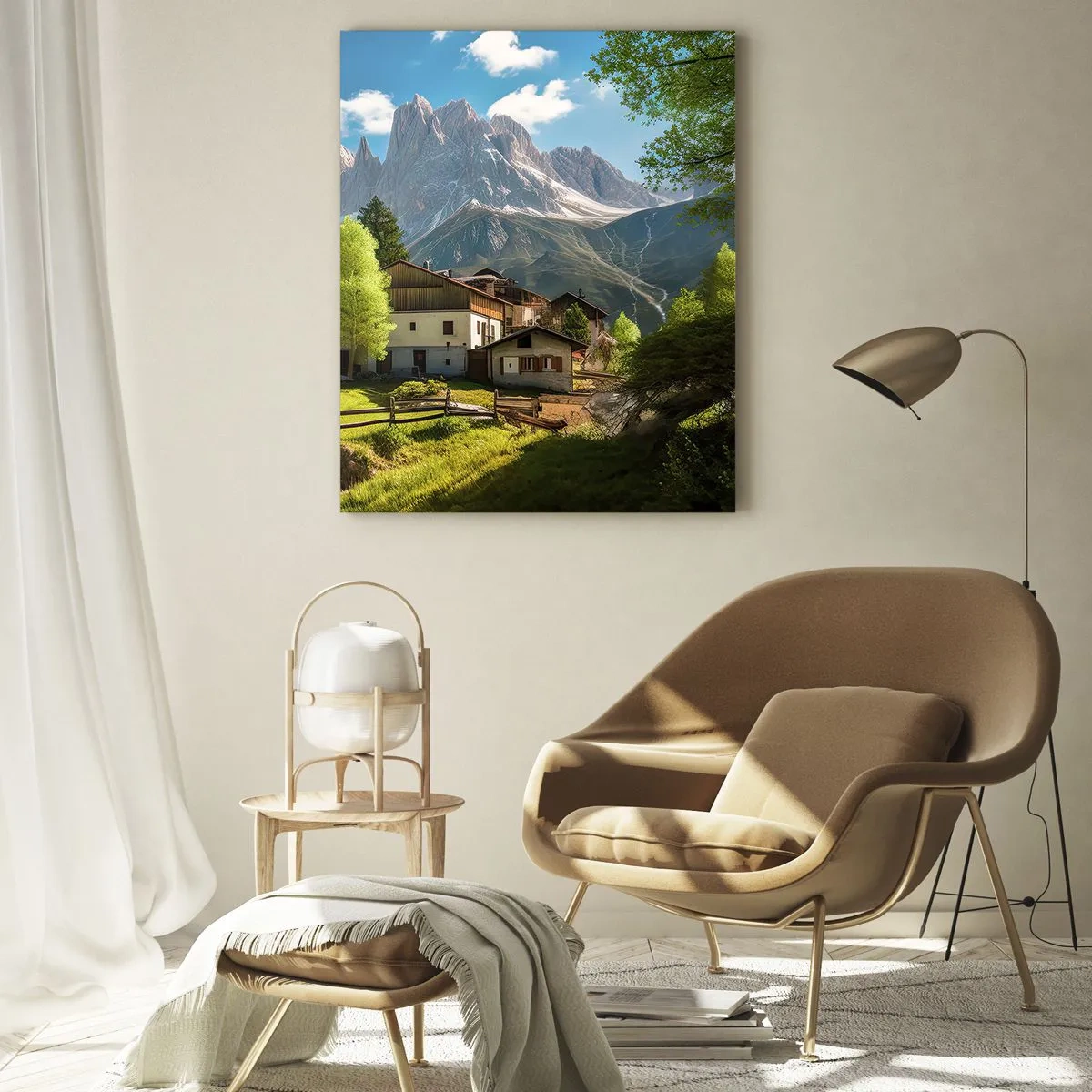 Glastavla - Bild på glas - Alpin idyll - 50x70 cm