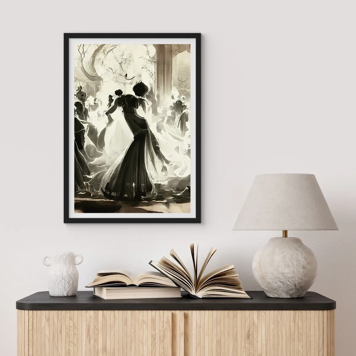 Affisch i svart ram - En elegant boll i svart och vitt - 50x70cm - Stor maskerad - Modern väggdekoration för vardagsrum och sovrum ARTTOR