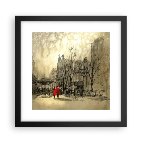 Affisch i svart ram - Träff i London-dimman  - 30x30 cm