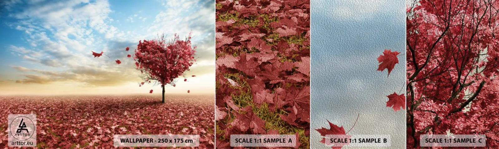 Provbit av fototapet Premium Sand - Älska hösten, du också - Landskap, Grafik, Träd - 100x30 cm