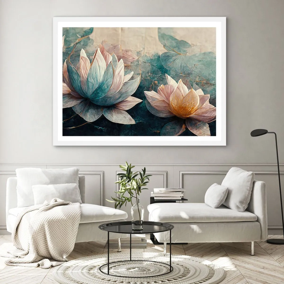 Affisch i vit ram - Stjärnor i en sjö - 40x30 cm