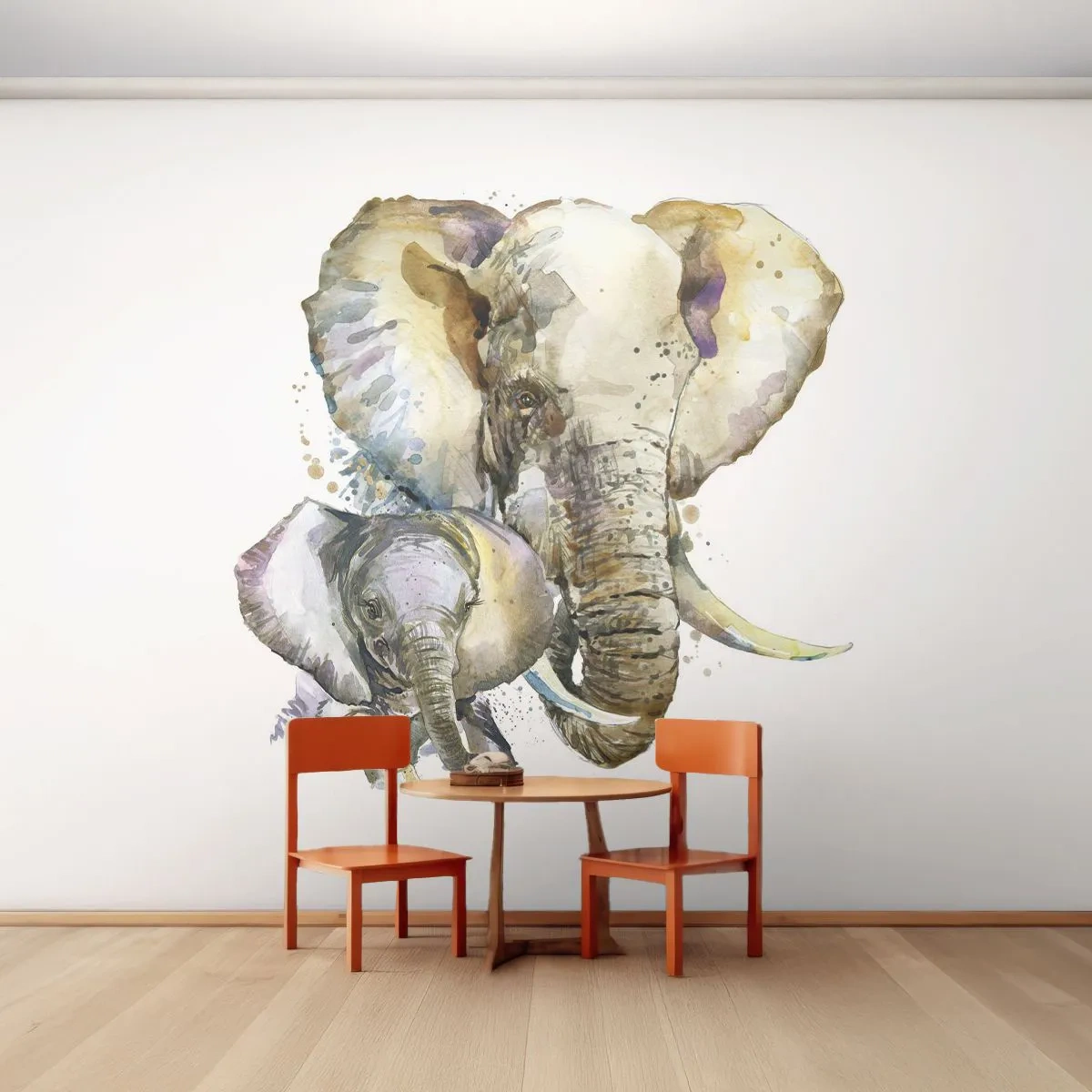 Fototapet Premium Canvas - Alltid bäst hos mamma - Djur, Elefant, Grafik - 450x315 cm