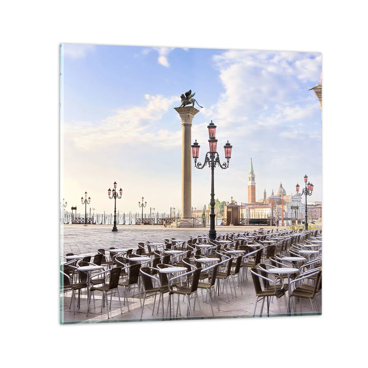 Glastavla - Bild på glas - Välkommen, allt är färdigt - 70x70 cm