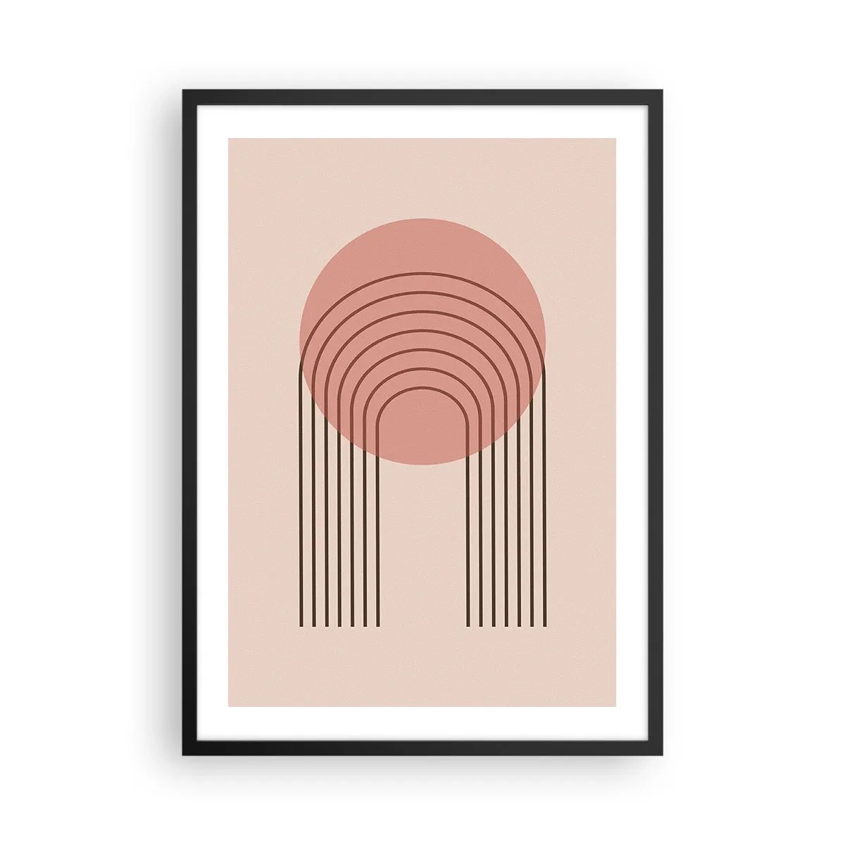 Affisch i svart ram - En minimalistisk abstraktion med bågar i nyanser av rosa och beige. - 50x70cm - Ostoppad attraktionskraft - Modern väggdekoration för vardagsrum och sovrum ARTTOR