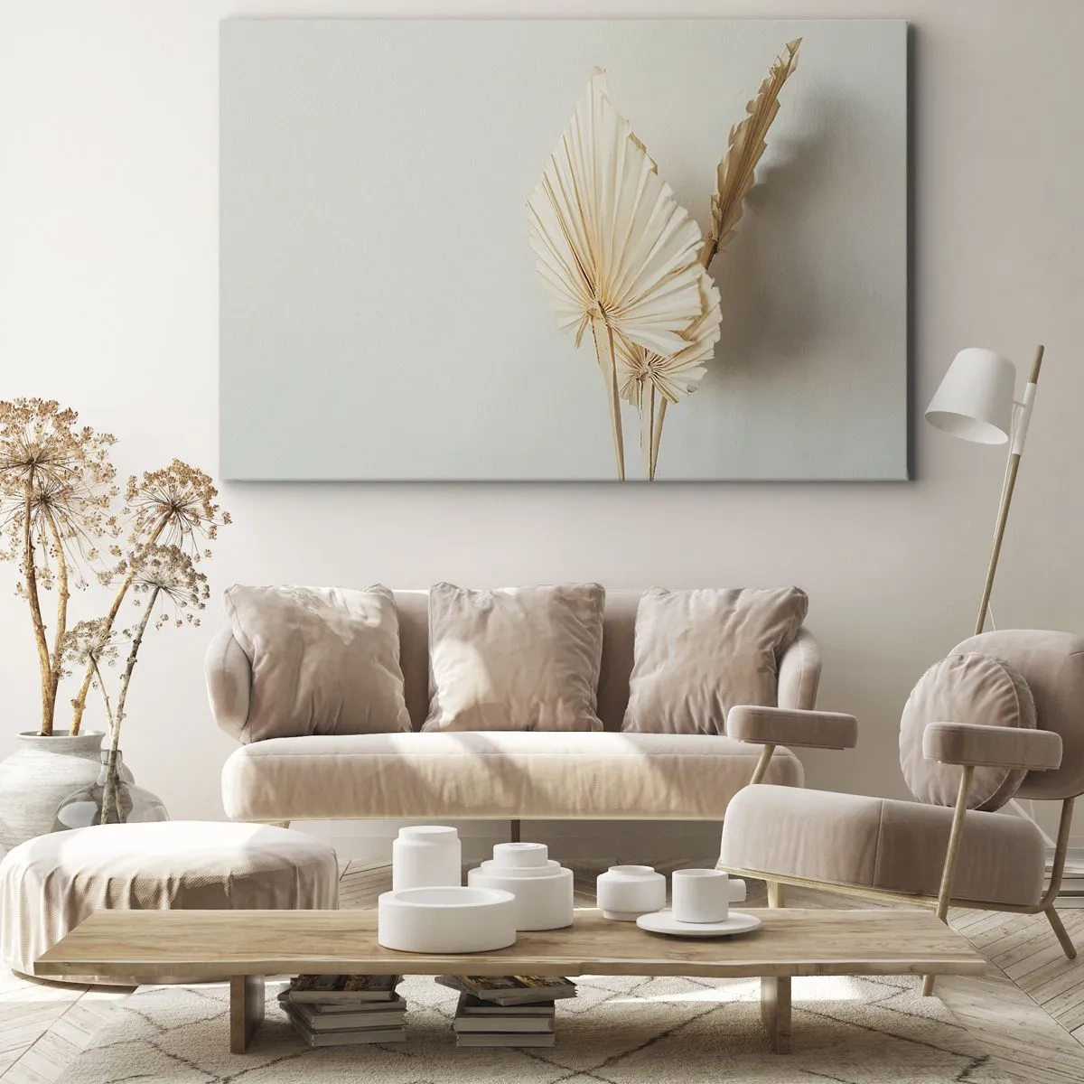 Canvastavla - Bild på duk - Torkade palmblad i ett minimalistiskt arrangemang - 70x50cm - När du behöver stillhet - Modern väggdekoration för vardagsrum och sovrum ARTTOR