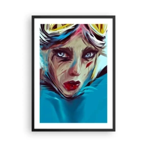 Affisch i svart ram - Porträtt av en kvinna med intensiv blick och blå bakgrund - 50x70cm - Vägkämpe - Modern väggdekoration för vardagsrum och sovrum ARTTOR