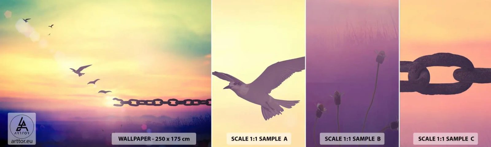 Provbit av självhäftande fototapet Deluxe Sticker - Frihetens seger - Abstraktion, Fåglar, Bit - 100x30 cm