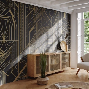 Fototapet Standard Eco - Art déco geometriska mönster i gyllene linjer - 100x70cm - Koncept, idéer, planer - Modern väggdekoration för vardagsrum och sovrum ARTTOR