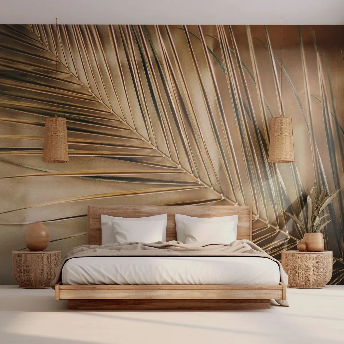 Fototapet Premium Canvas - Naturlig pelargång - Palmblad, Grafik, Tropikerna - 100x70 cm
