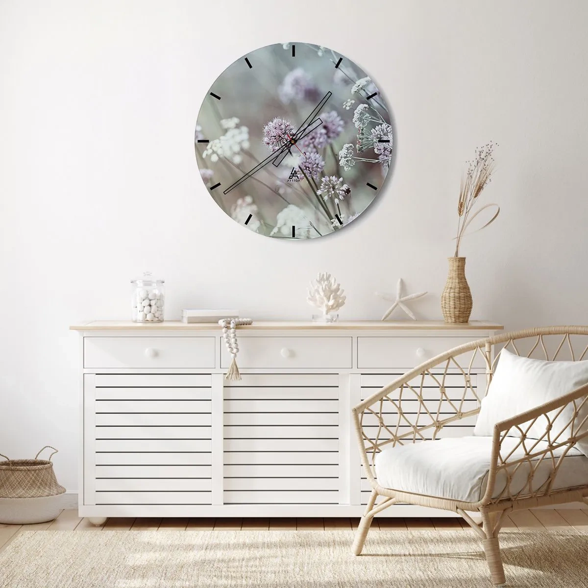 Väggklocka - Klocka på glas - Söta örtfiligraner - 30x30 cm