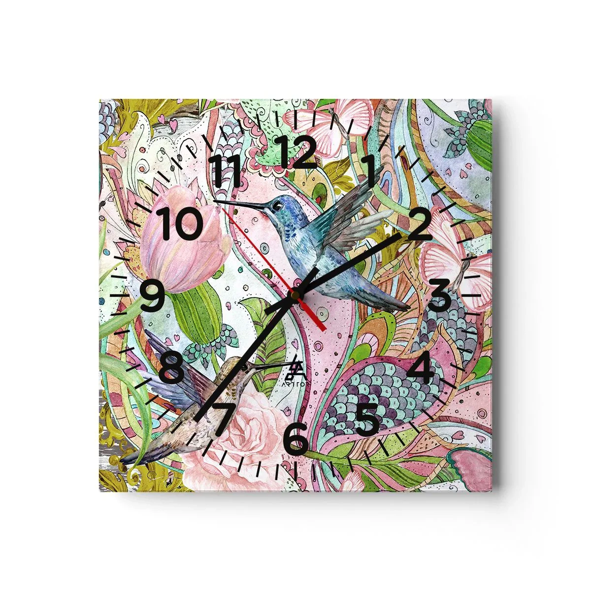 Väggklocka - Klocka på glas - Inbäddade i klätterväxter - 40x40 cm