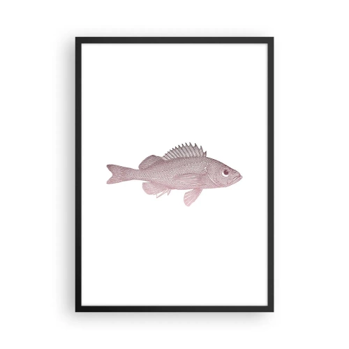 Affisch i svart ram - Fiskgrafik på vit bakgrund i minimalistisk stil - 50x70cm - Storögd fisk - Modern väggdekoration för vardagsrum och sovrum ARTTOR